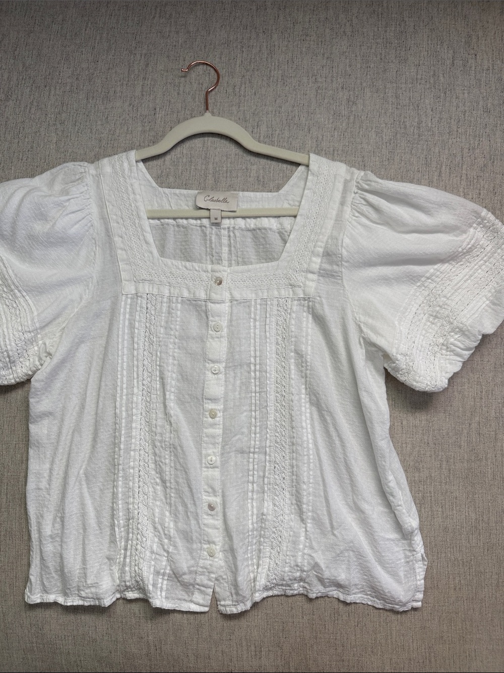 Cleobella White Square-Neck Button Front Puff Sleeve Blouse